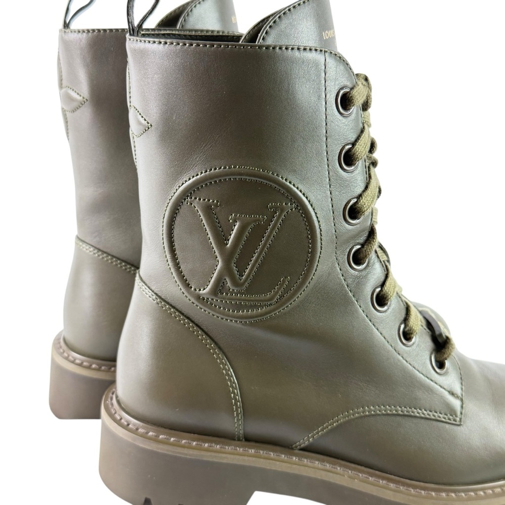 LOUIS VUITTON Green Khaki Flat Territory Women's Ranger Combat Boots 36.5 - 6.5 - Picture 11 of 17